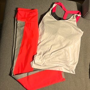 Alo yoga pink/silver/grey workout set
